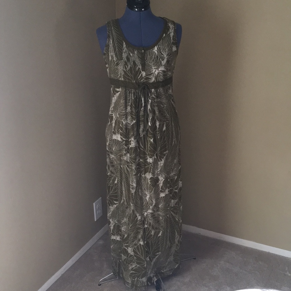 Olive Green Tropical Eddie Bauer Maxi Dress S